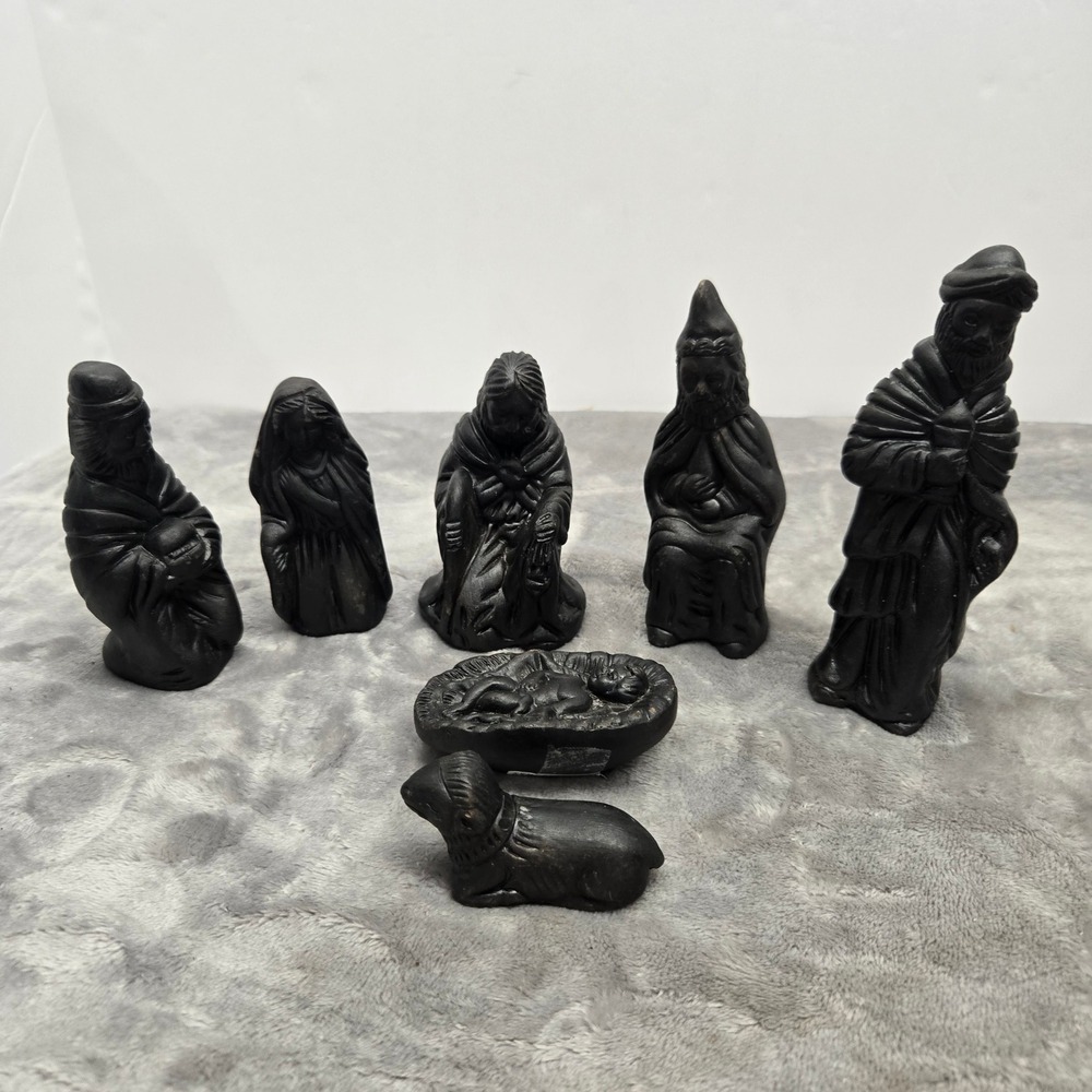 Ten Thousand Villages Black Stone Nativity Set 7 Piece Bangladesh 6604350
